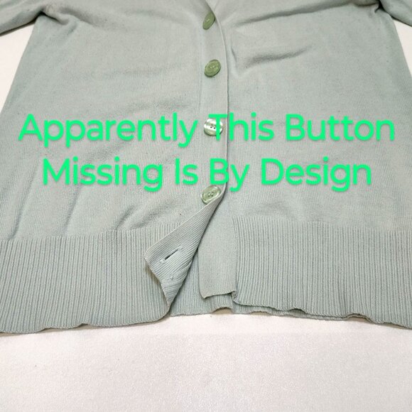AB Studio Mint V-Neck Cardigan Medium 100% Cotton Lightweight Knit Style 0420M7M - Picture 7 of 9